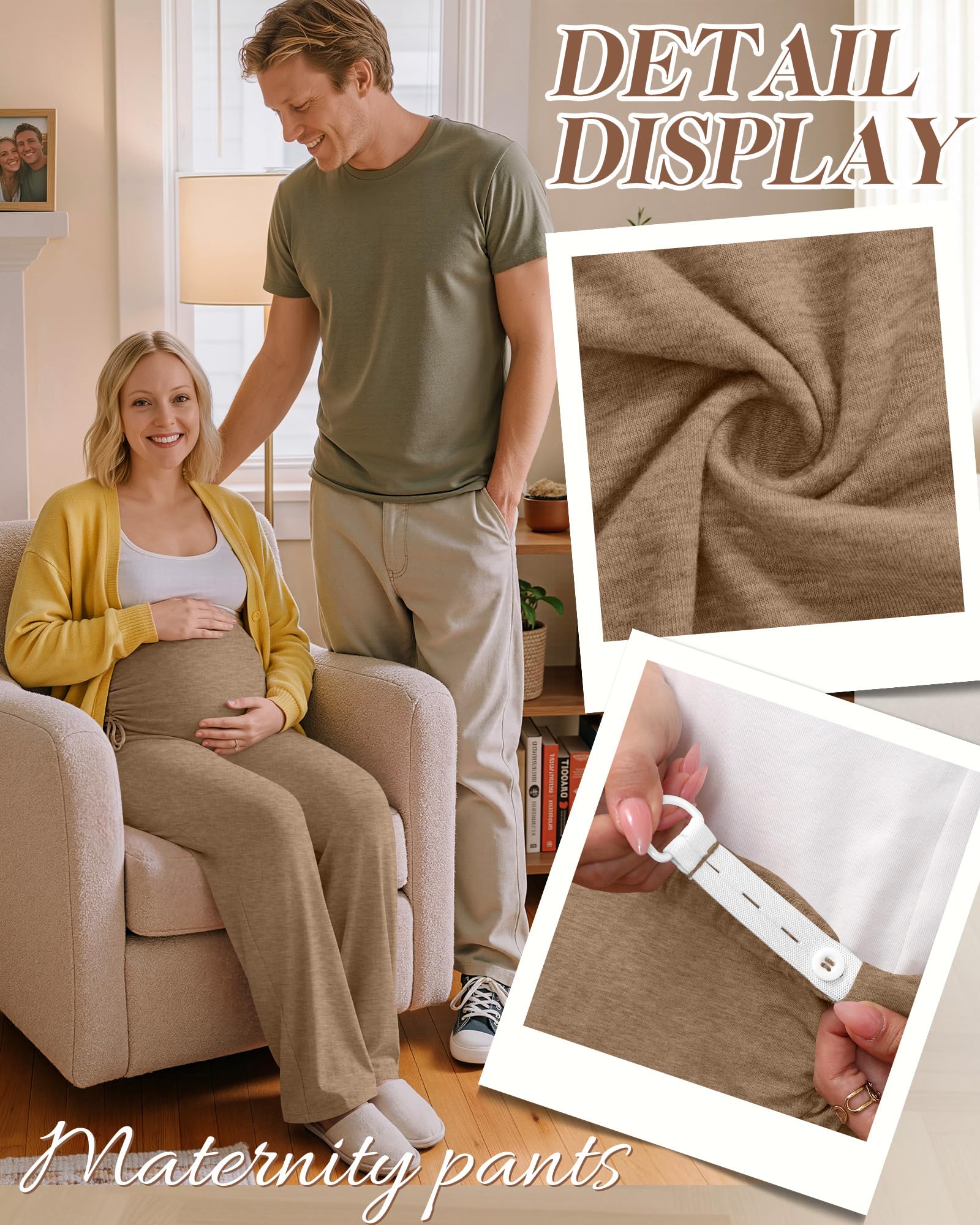 Neer Confezione da 3 pantaloni premaman da donna sopra la pancia, pantaloni larghi per gravidanza, elasticizzati, a gamba larga, con tasche