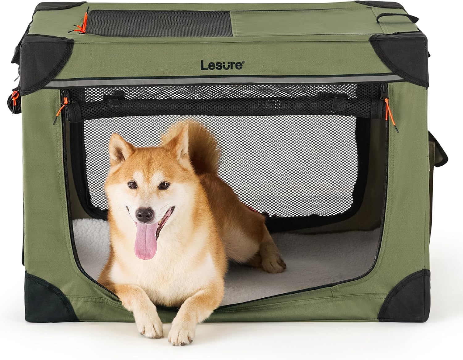 Lesure Soft Collapsible Dog Crate - 30 Inch Portable Travel Crate for Medium Dogs Indoor & Outdoor, 4-Door Foldable Pet Kennel with Mesh Windows, Green M - 30" Green