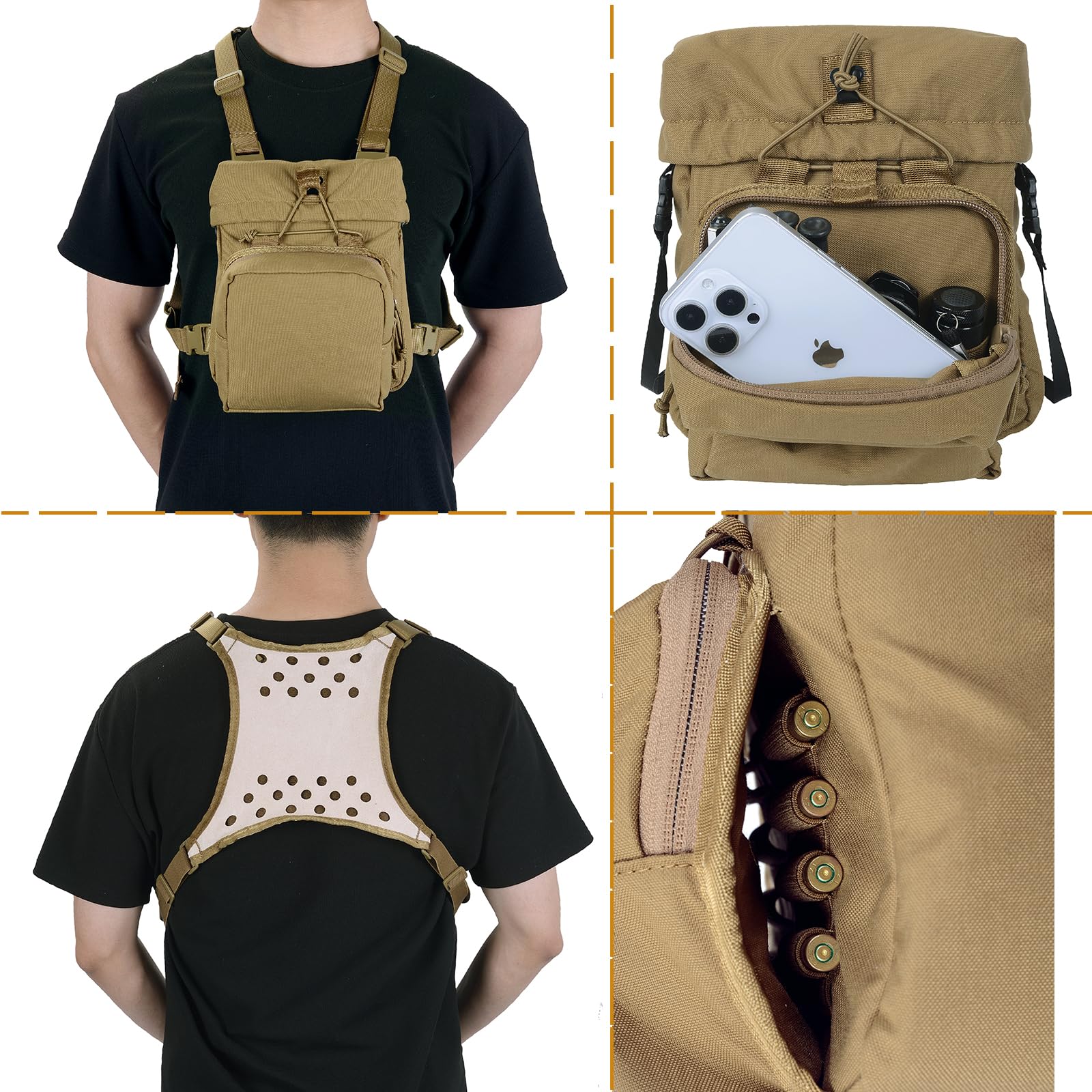 Taktische Universal-Fernglas-Tasche, Fernglasgeschirr, Brusttasche mit langlebigem, leichtem Fernglasgeschirr