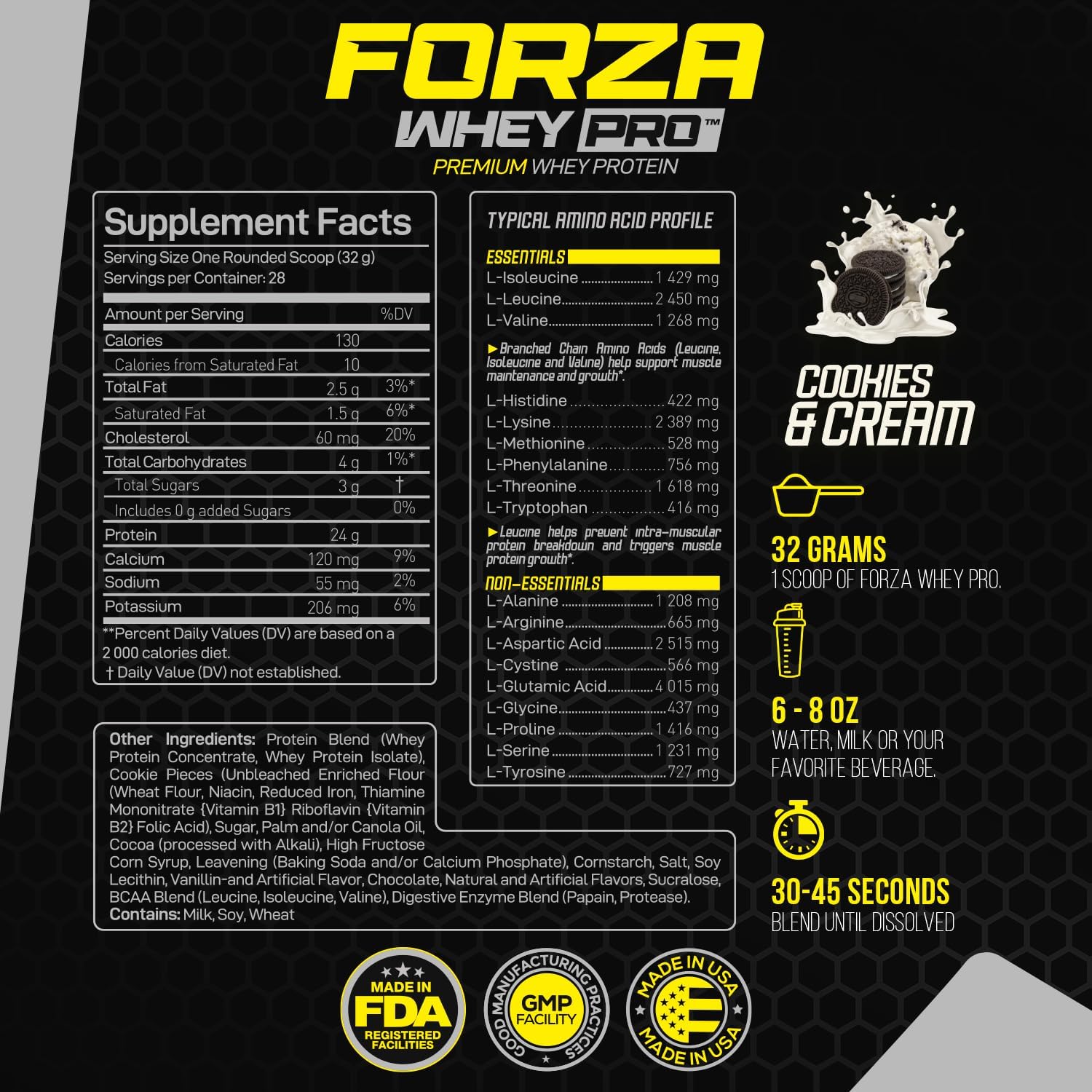 Forzagen Whey PRO Low Carb Protein Powder | 24g of Protein per Serving, Low-Sugar, Premium Whey for Shakes & Mixes for Men & Women, BCAA | Cookies & Cream, 2 lbs. (28 Servings) - Image 3