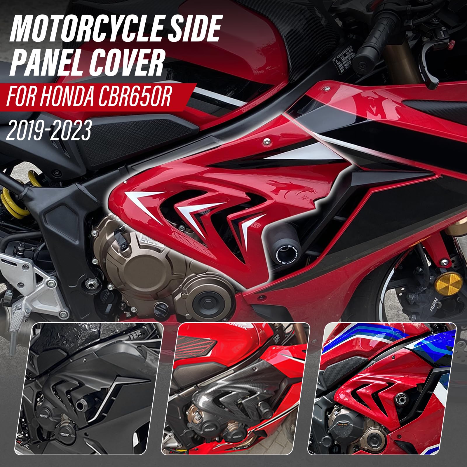 WOOGA Motorrad Seitenverkleidung Abdeckung für Honda CBR650R 2019-2023 Glänzend Schwarz