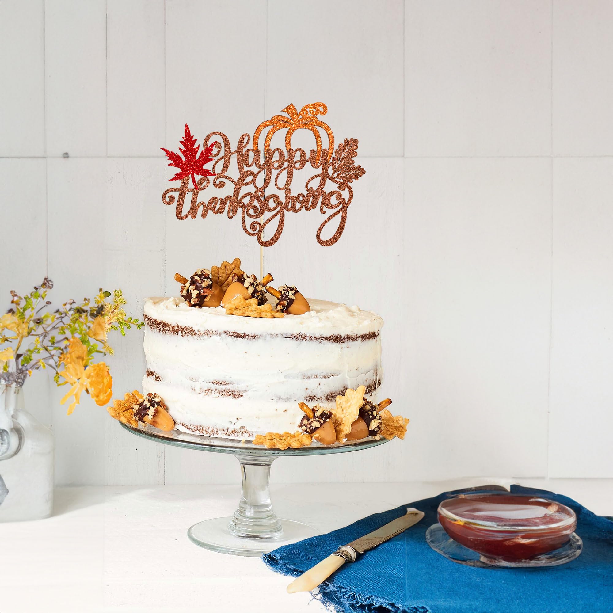 Qertesl 24 Pieces Thanksgiving Cupcake Toppers, Autumn Theme Cake Toppers, Turkey, Maple Leaf, Pumpkin Cake Picks For Thanksgiving Party Decoration, Fall Party Decoration