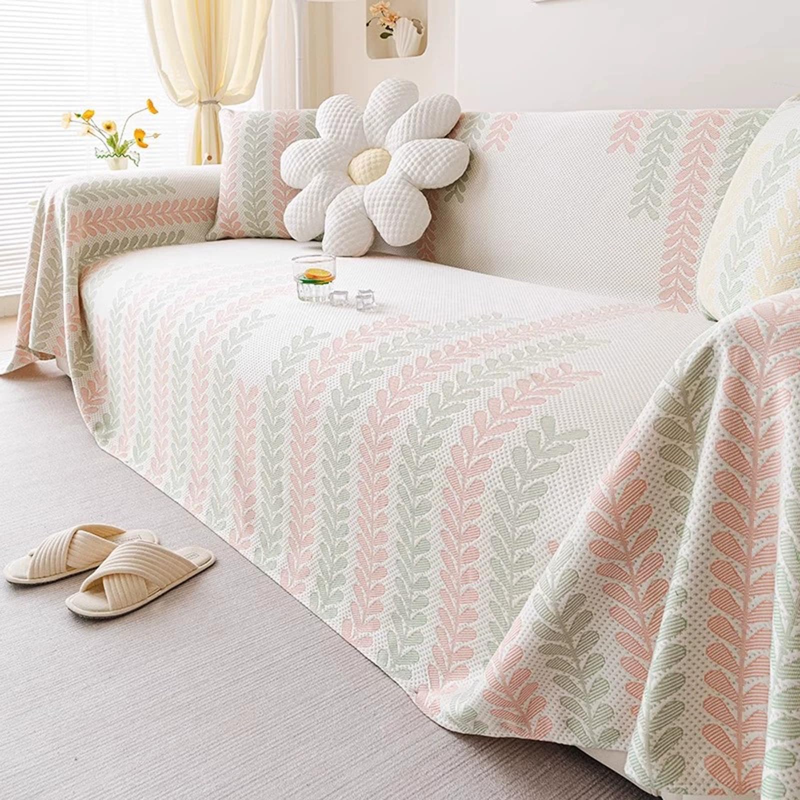 Jeté de canapé en soie glacée d'été rafraîchissant et lavable pour divan sectionnel