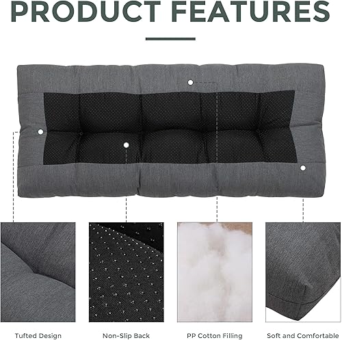 Miniatura 4 de Magpie Fabrics Cojín de banco para interiores y exteriores, 42 x 18 pulgadas, antideslizantes, copetudo, cojín de asiento largo copetudo, cojín de