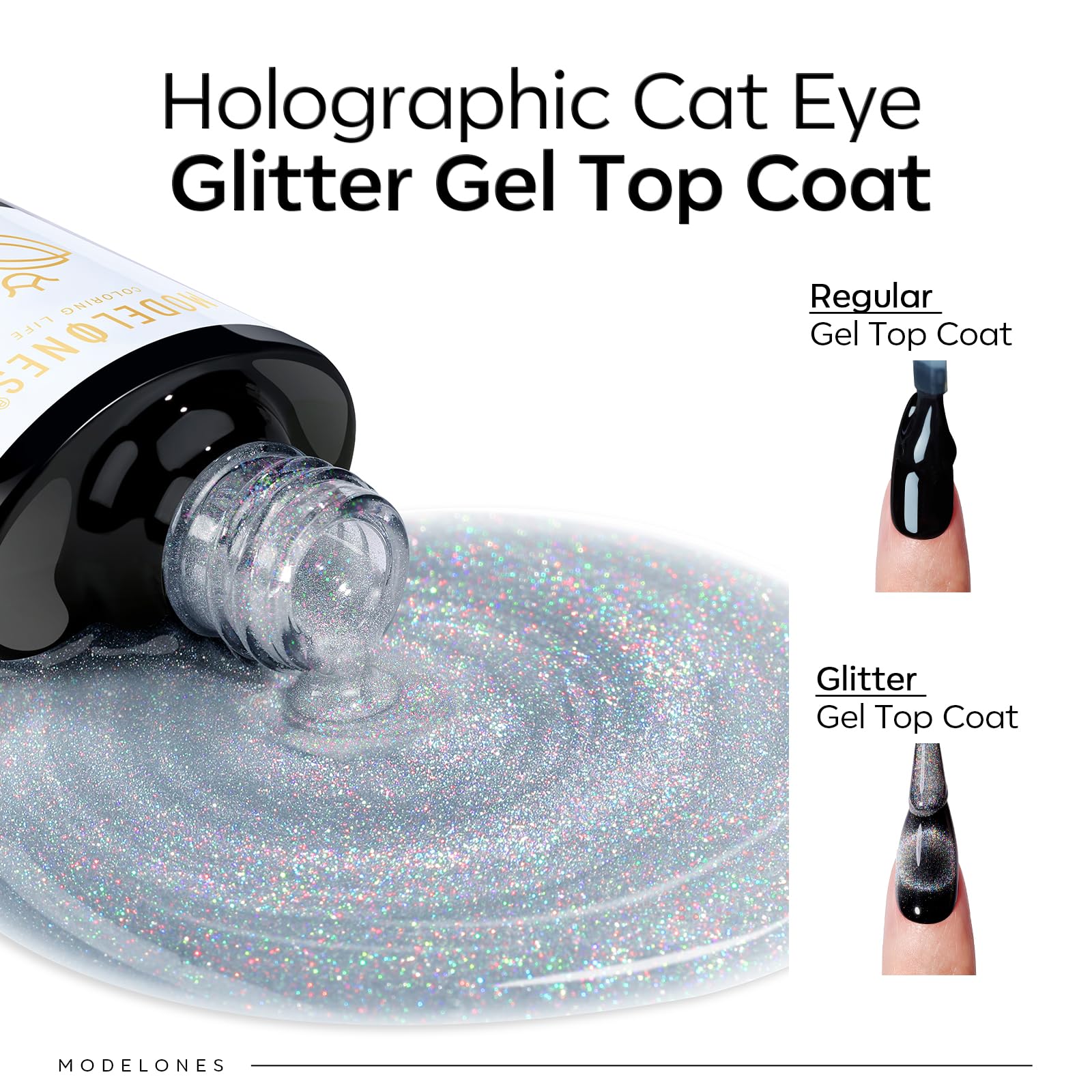 Modelones Top Coat Semi Permanent Magnétique, 9D Cat Eye Gel Vernis À Ongles Top Coat Vernis Gel 10ML No Wipe Finition Art Vernis Manucure Longue Durée