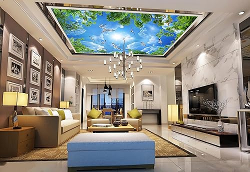 Miniatura 3 de Eierme Papel pintado 3D de techo de árbol verde gaviota cielo, 103 x 69 pulgadas