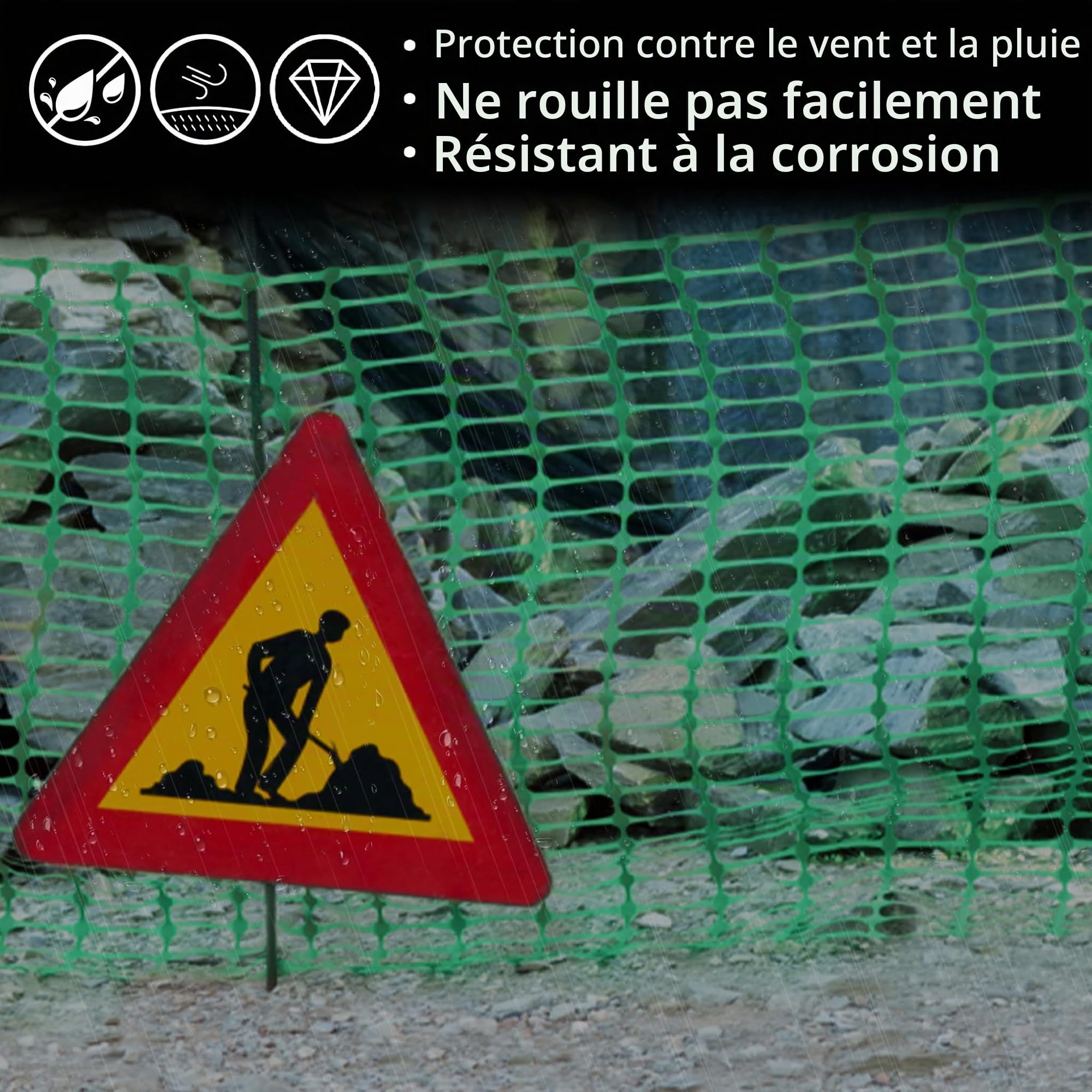 FIVMEN Clôture de démarcation 100 cm de haut pour poulailler, clôture pour animaux, clôture de jardin en plastique avec 80 piquets et 250 rubans de liaison, clôture mobile, 80 m
