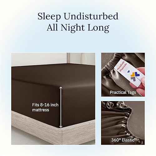 Vista 93 de California Design Den - Sábana ajustada individual XL, suave y duradera, 100 % algodón satinado de 400 hilos, fresca, con bolsillos profundos y 13