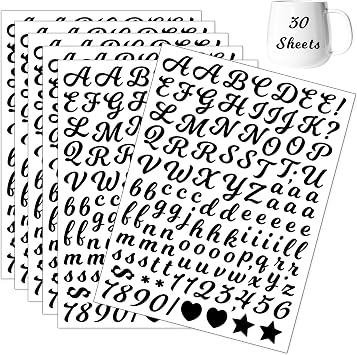 AVERZELL Cursive Letter Stickers, 0.5 Inch Black Small Alphabet 4800 Pcs | 1/2 Inch Small Vinyl Letters & Numbers, 30-Sheet,Self-Adhesive,Water-resistant for Scrapbooking,Water Bottles,Mailbox,Crafts