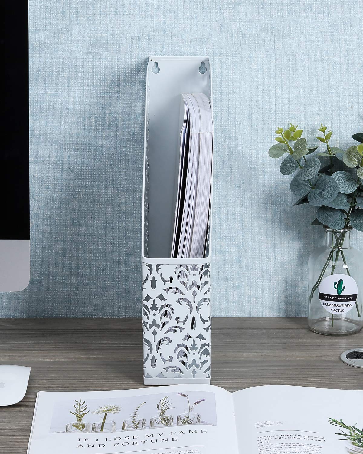 EasyPAG Métal Porte Revue Vertical Corbeilles à Courrier A4 Banette de Rangement Bureau Organisateur de Magazine Range Document Bannette Papier,Blanc