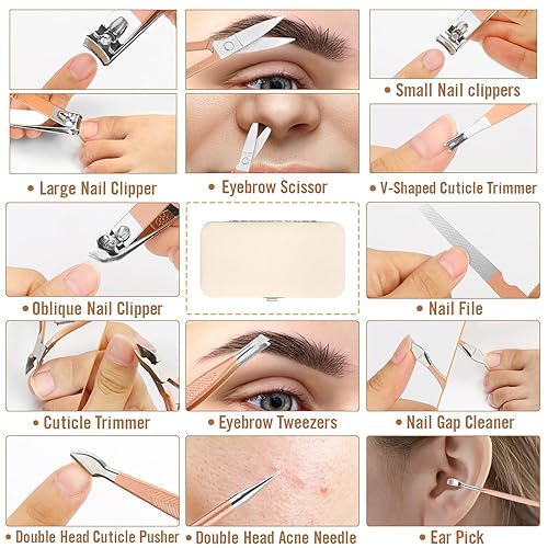 Miniatura 10 de Kit de manicura y pedicura para mujer juego de manicura profesional de acero inoxidable para pedicura herramientas de corte de uñas Aceoce Travel