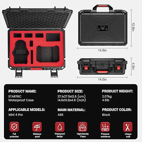 Miniatura 7 de STARTRC Mini 4 Pro Funda de Transporte Dura Impermeable para DJI Mini 3 Pro/3 Accesorios, Estuche de Viaje para Fly More Combo (Controlador Negro