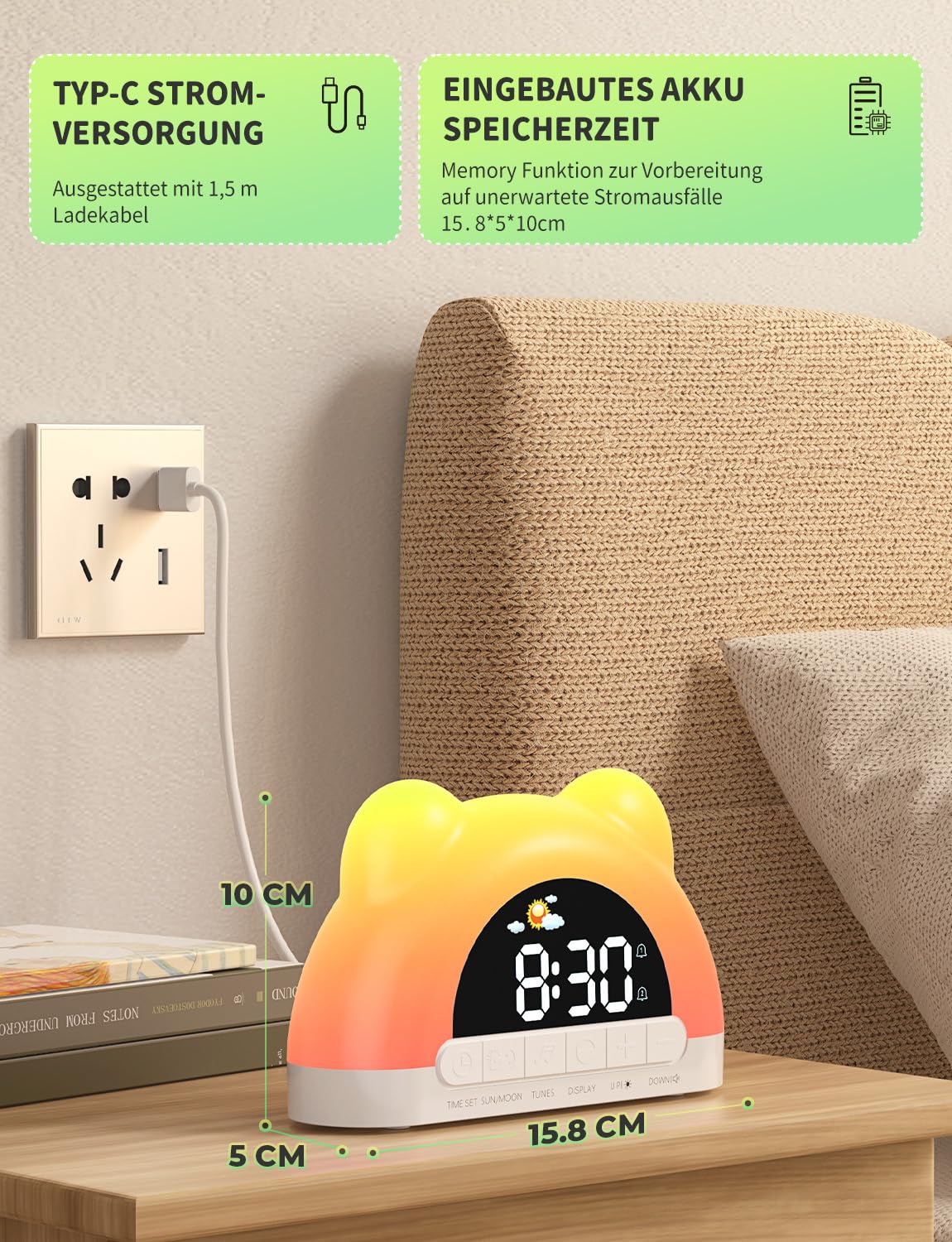 Kinderwecker,Wecker Kindermit 11 RGB Lichtern,Schlaftrainer Für Kinder Soundmaschine Dual Wecker Schlummerfunktion 12/24H Zeitanzeige Für Jungen und Mädchen