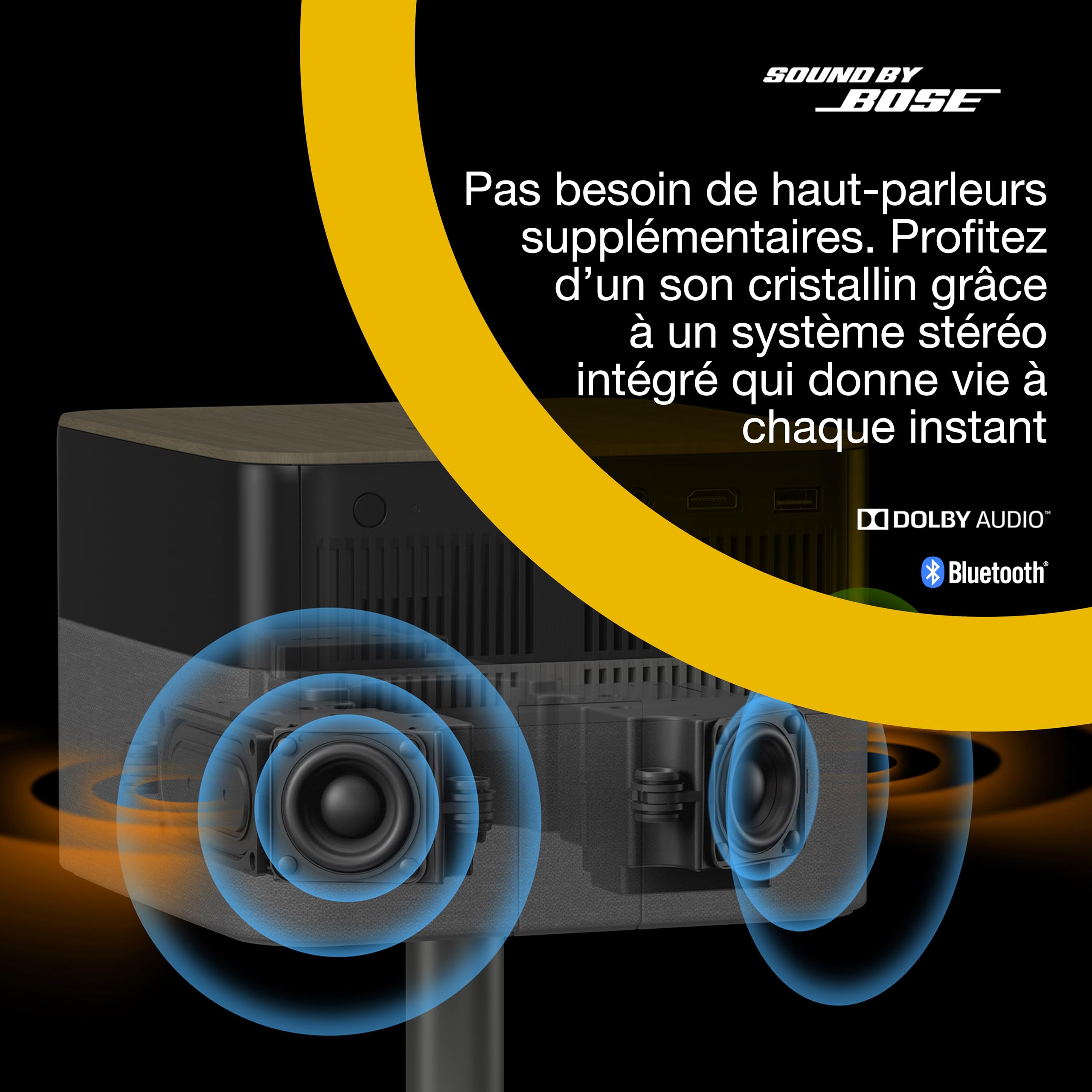 Epson Lifestudio Flex Plus EF-72 | Projecteur TV Intelligente Portable, 4K Pro-UHD | 1 000 lumens | 3LCD x RGB-LED | Sound by Bose | Google TV | Config. aisée | Écran 150 po | Garantie 5 Ans | Chêne