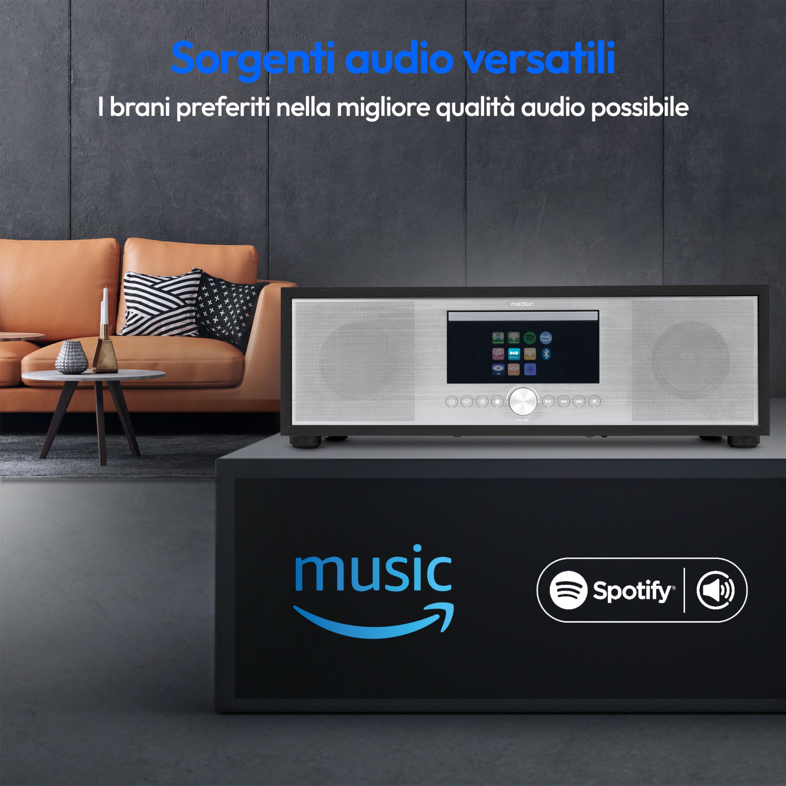 MEDION P66400 All-In-One Stereo System DAB+ CD MP3 Spotify Amazon Music FM USB AUX Subwoofer