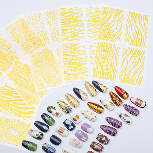 Miniatura 2 de YUBX Calcomanías doradas para arte de uñas, textura de piel de animal, 6 hojas, calcomanías de uñas 3D, decoración autoadhesiva para mujeres y niñas