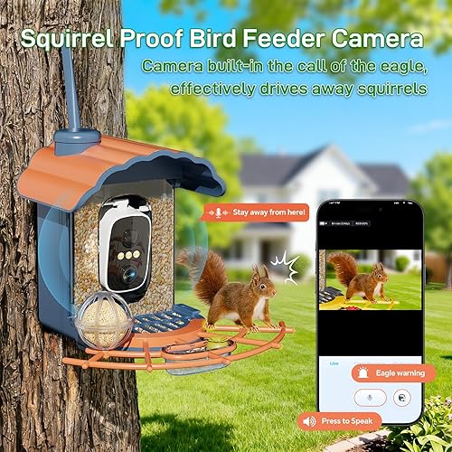 Miniatura 5 de Centvicam Comedero inteligente para pájaros con cámara, alimentadores exteriores de video HD 2K con panel alimentado por energía solar,