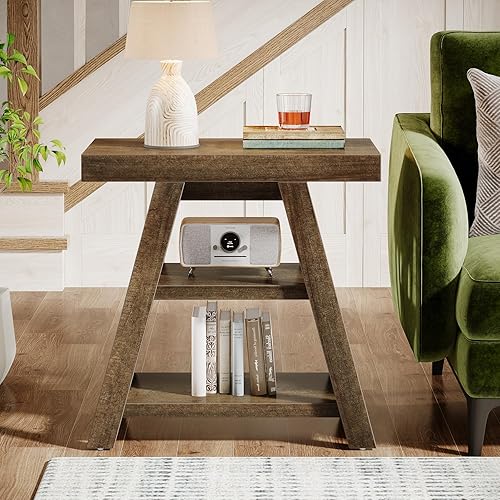 Miniatura 7 de Tribesigns Mesa auxiliar pequeña de 3 niveles, mesa auxiliar de madera de granja para sofá, mesa auxiliar vintage con almacenamiento para sala de