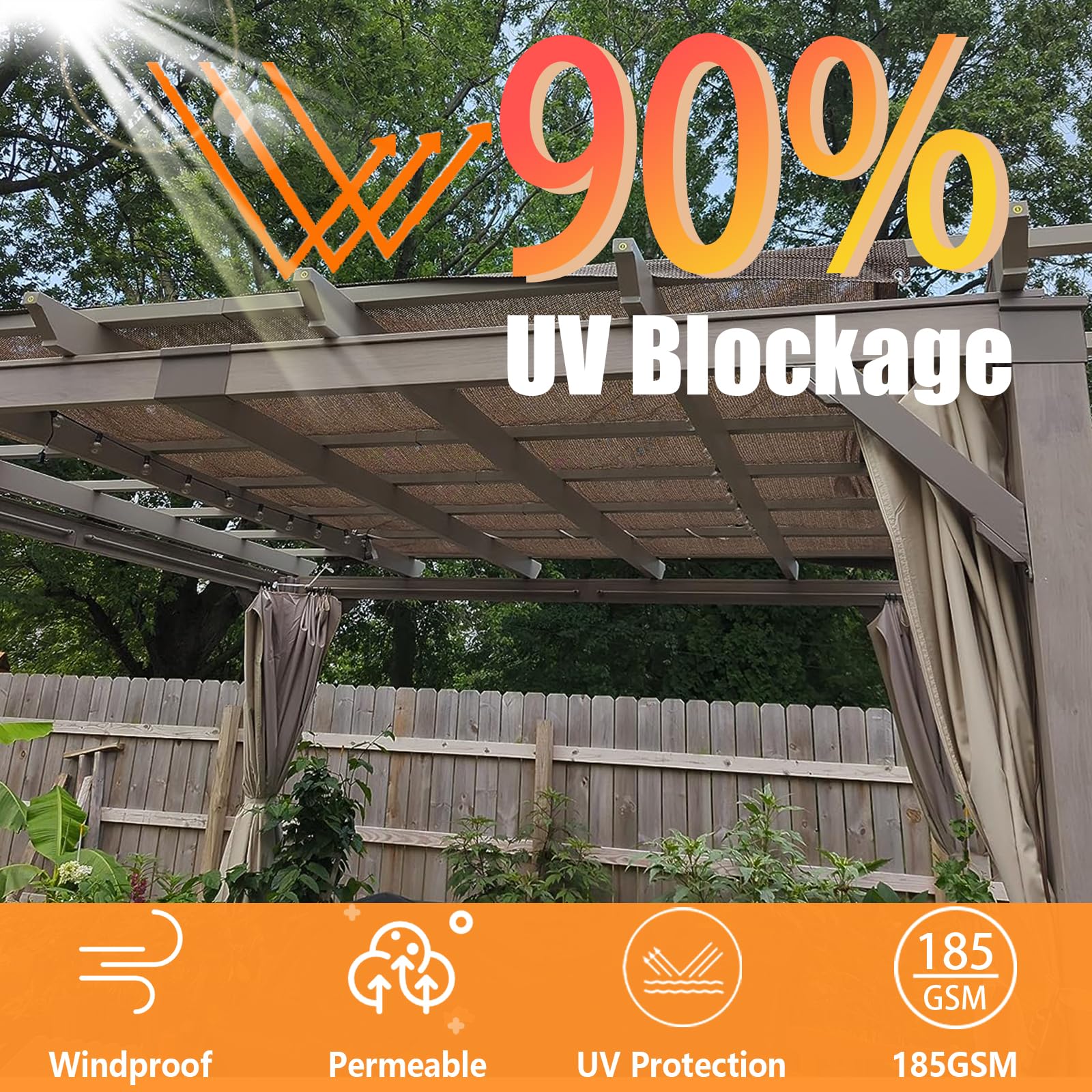 Telo parasole 90% 3 x 3 m per esterni, cortile, patio, giardino, pergola, baldacchino, moka