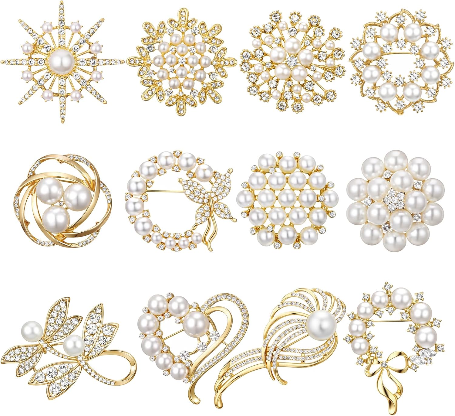 Junkin 12 Pcs Women Brooches Bulk Set Rhinestone Pin Crystal Vintage Brooch Retro Pin Mother's Day Gifts for Women Girls