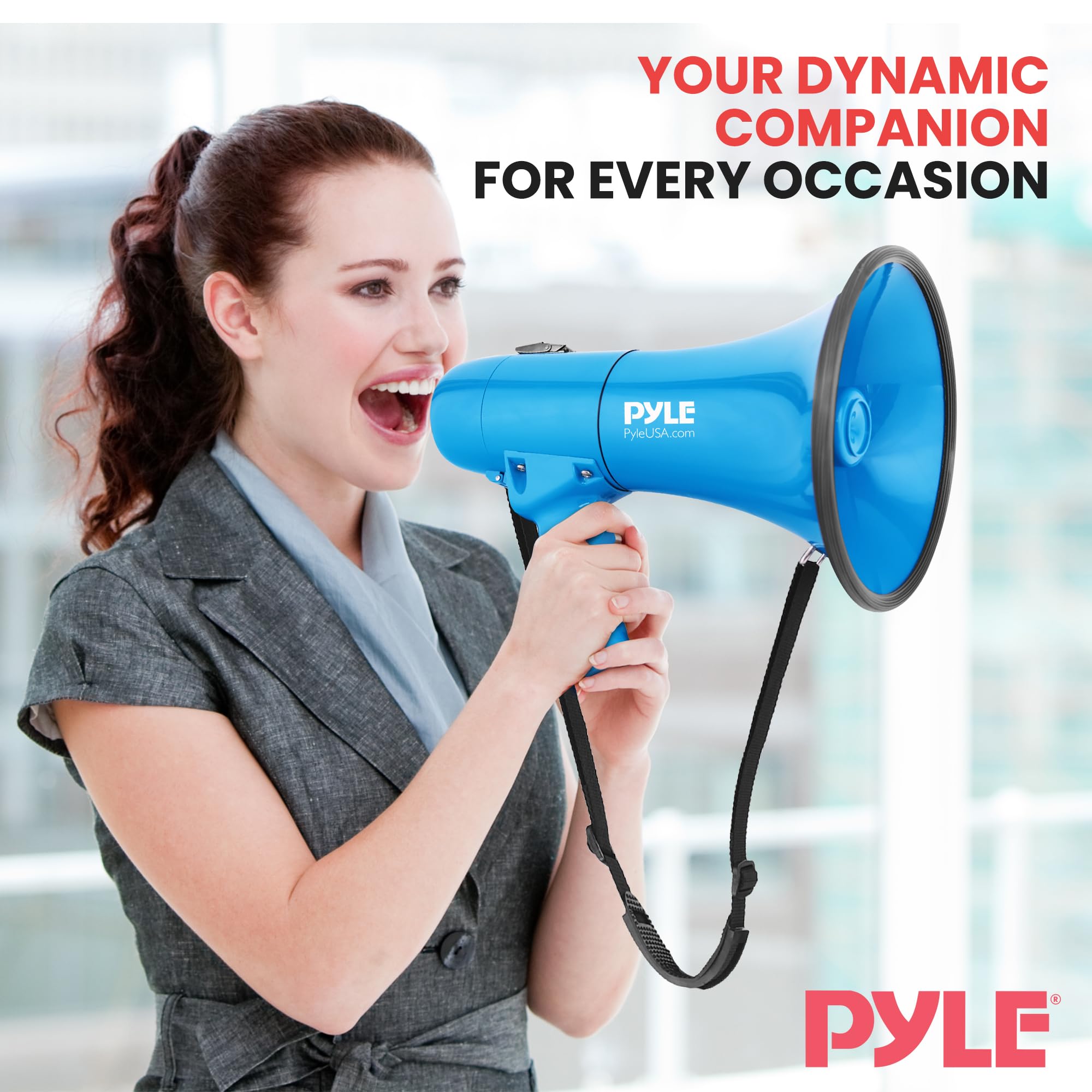 Pyle 40W Megaphone Siren Bullhorn Speaker, Portable and Lightweight Automatic Bullhorn For Indoor and Outdoor Use, 800 Square Yards Projection Range, Use as Siren/Music (Blue)