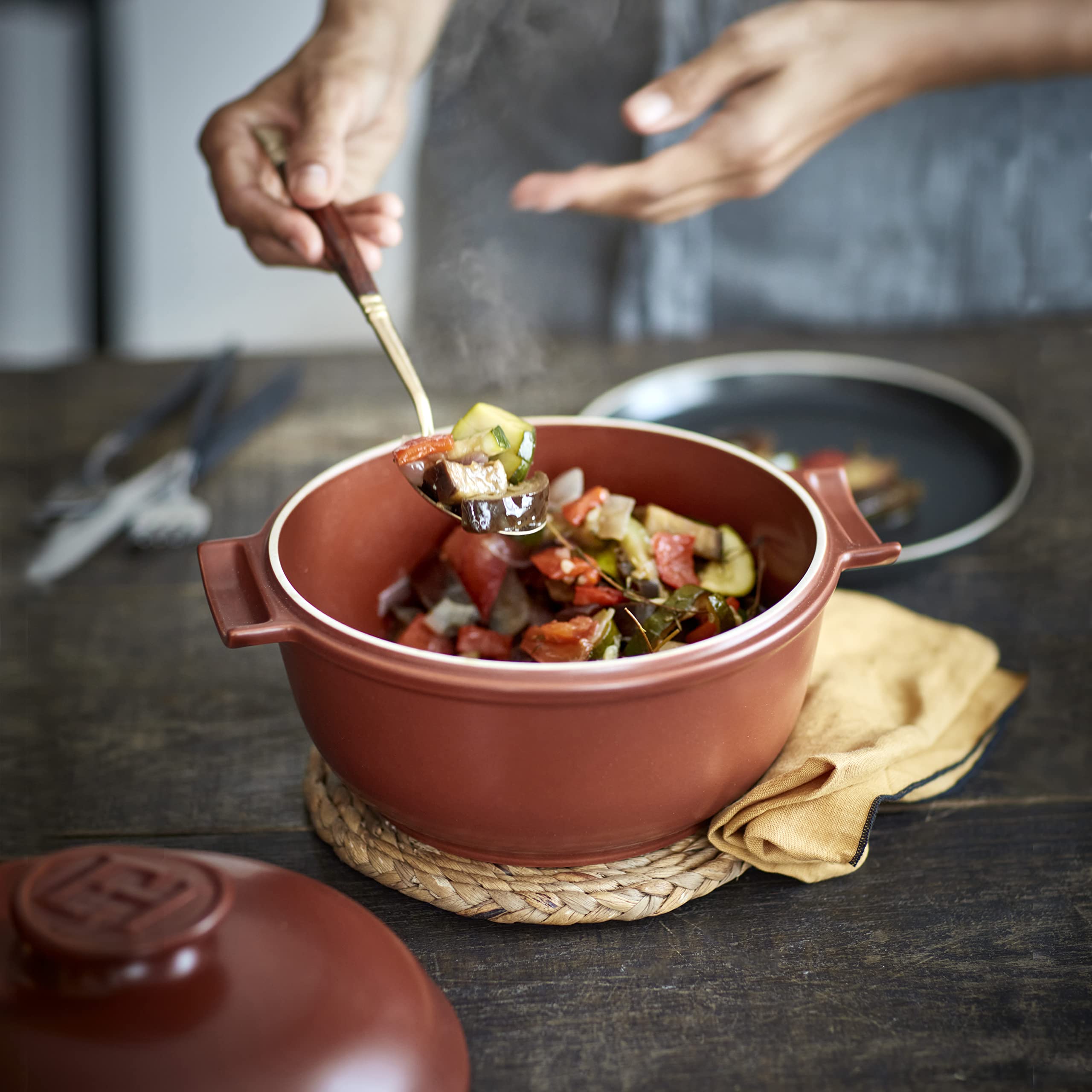 Cocotte ronde en céramique 26 cm Gris Fusain - Francis BATT