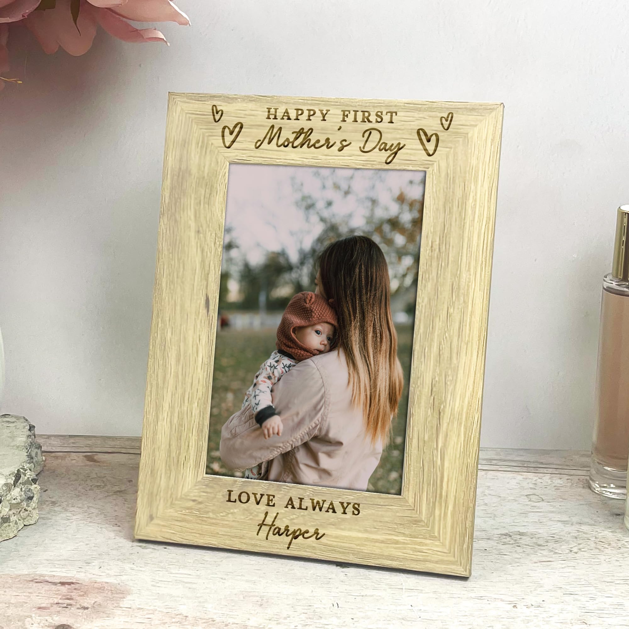 Giftsinajiffy Wood Personalised First Mother’s Day Photo Frame 4X6, Engraved En Happy First Mother’s Day Frame, New Mum Gift From Baby, 1St Mothers Day Keepsake Present For Mum (Portrait)