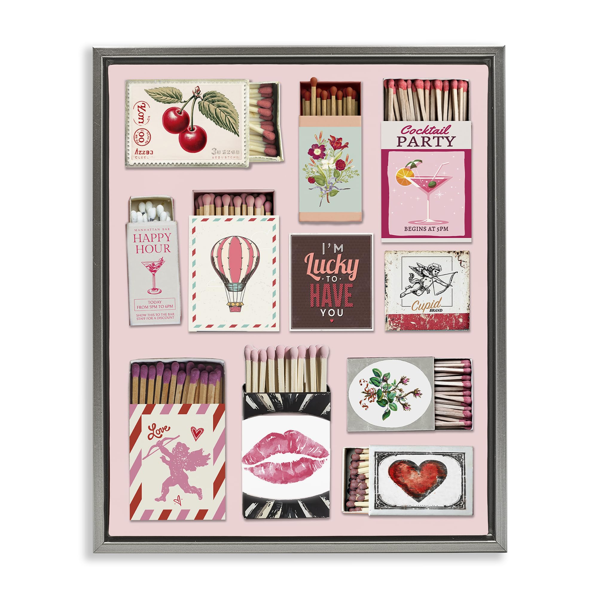 Stupell Industries Luster Gray (Matte) Vintage Romantic Matchbox Love, 24 X 30 Inch Canvas In Floater Frame