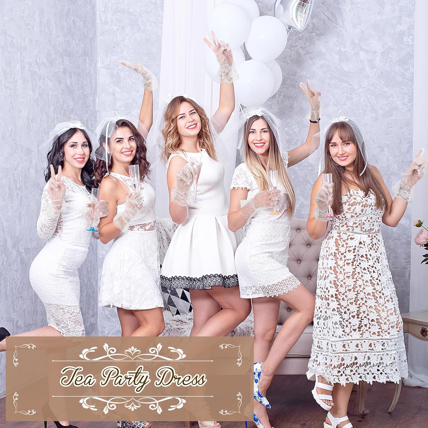 Cuffbow Lace Tea Party Gloves Bulk for Women Ladies Wedding Vintage Elegant Fancy Short Gloves for Funeral Hoiday Cosplay