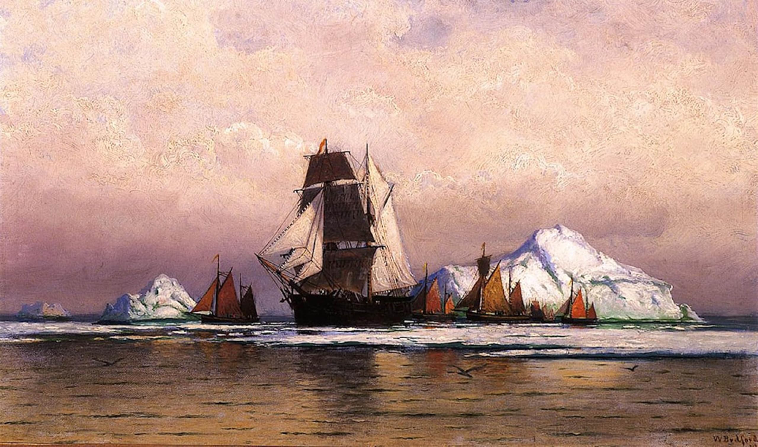 ARTXLXXBN Famous Prints Artwork Pictures Poster Painting Art Fishing Fleet off Labrador by William Artwork Landscape Pictures for Home Decor 60x90cm