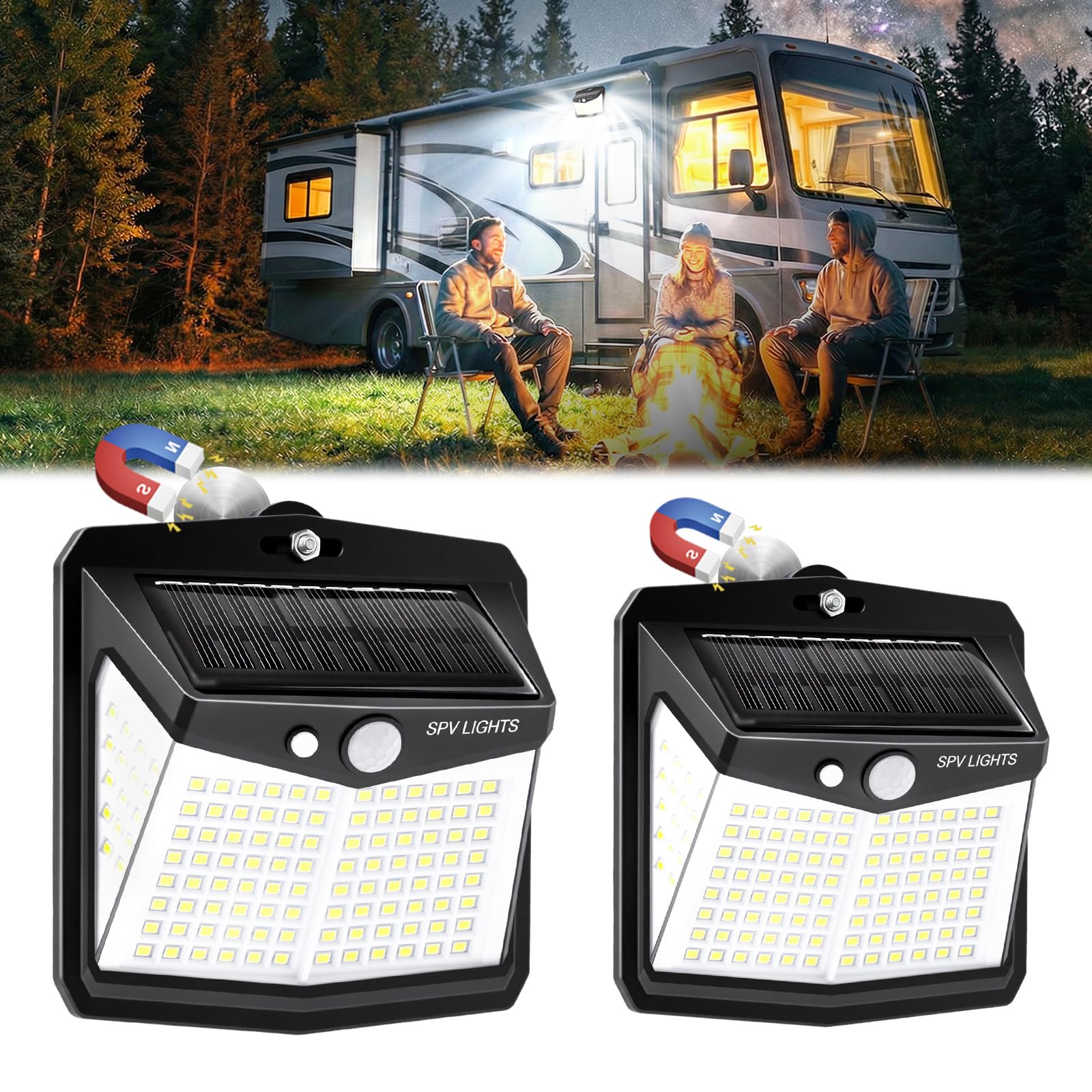 Magnetic Solar Lights, Wall-Mounted Motion Sensor Outdoor Lights | 270° Wide-Angle Illumination, 3 Lighting Settings, IP65 Waterproof, Camper Accessories for Travel Trailer Rv, 2 Pack