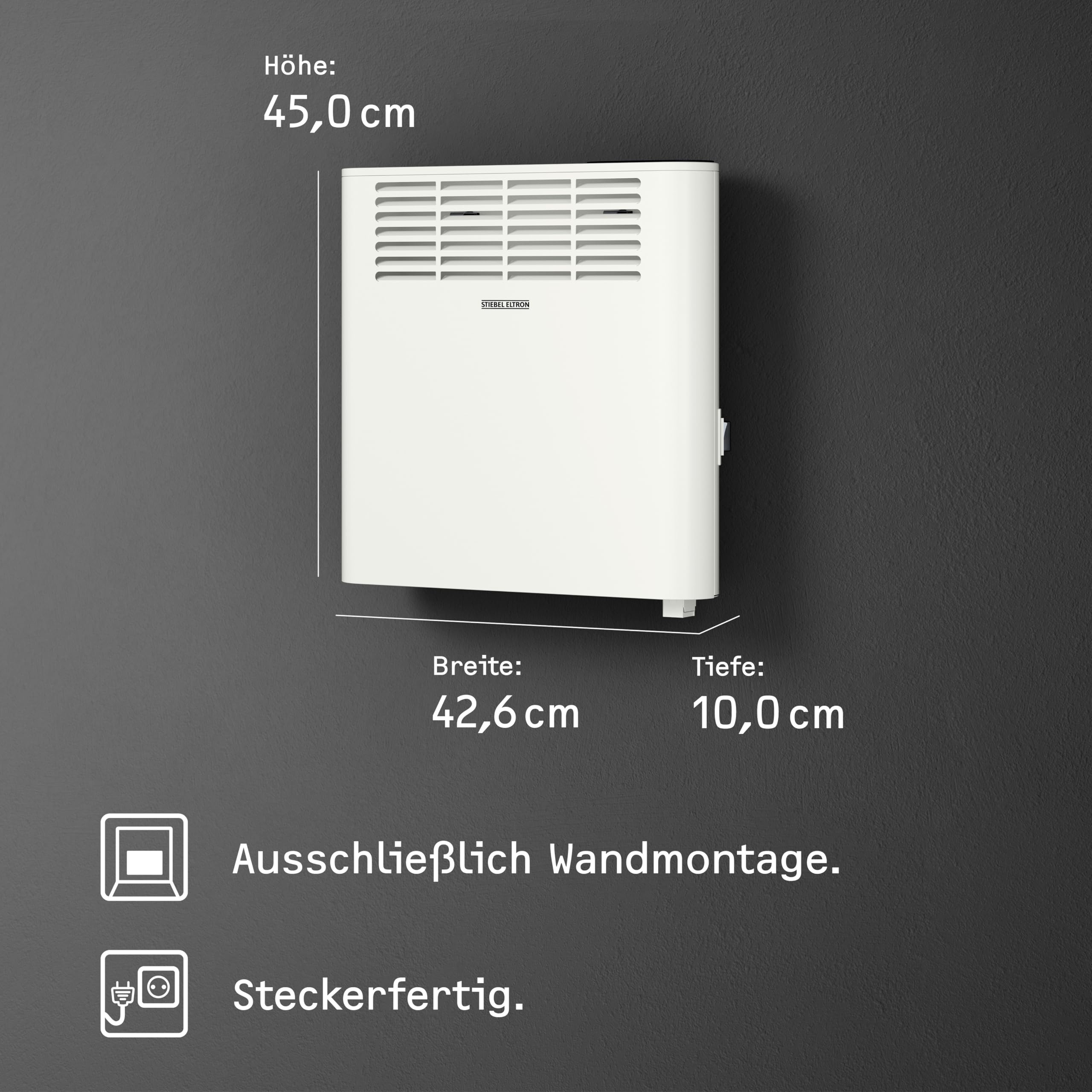STIEBEL ELTRON Convector de pared CNS 1000 Plus LCD, 1 kW para aprox. 12 m², certificado TÜV, pantalla LCD, temporizador semanal, calefacción eléctrica, ahorro de energía, blanco