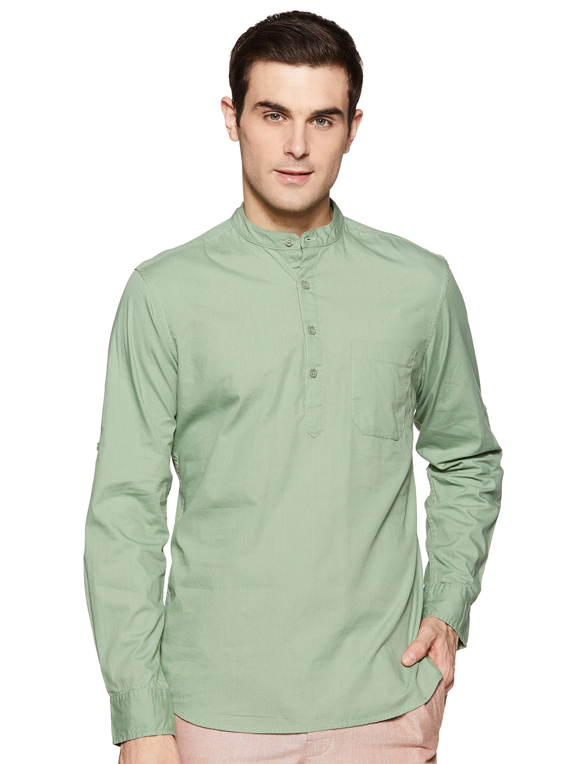 Men's Cotton Shirt | Kurta Placket Style | Casual | Plain | Full Sleeve | Summer - Regular Fit (Available in Plus Sizes)