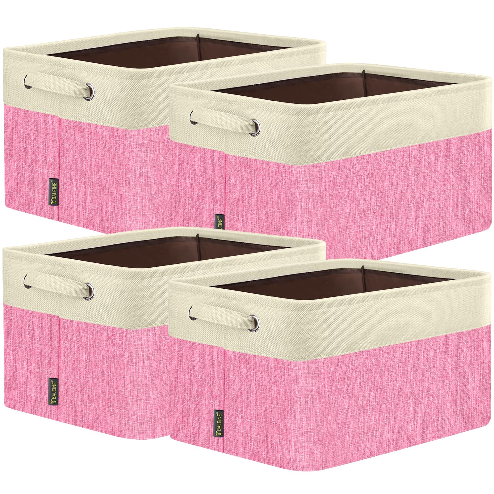 BALEINE 4 Pack Fabric Closet Storage Bins for Shelves, Linen Closet Organizers and Storage, Decorative Baskets for Organizing, Shelf, Clothes, Home, Office (Pink, 15''x11''x9.5'')