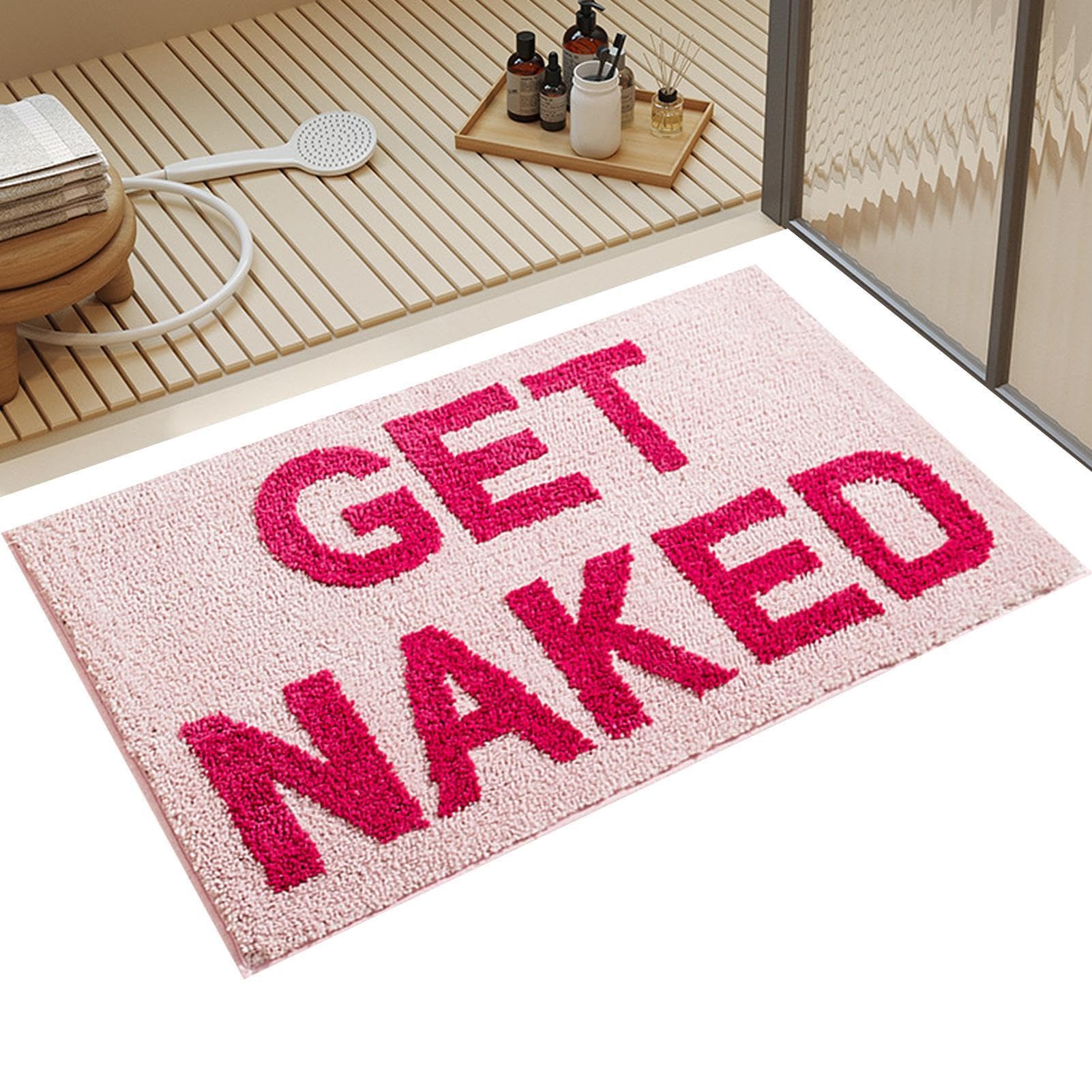 Generisch Get Naked - Set di tappetini da bagno in poliestere, 50 x 80 x 0