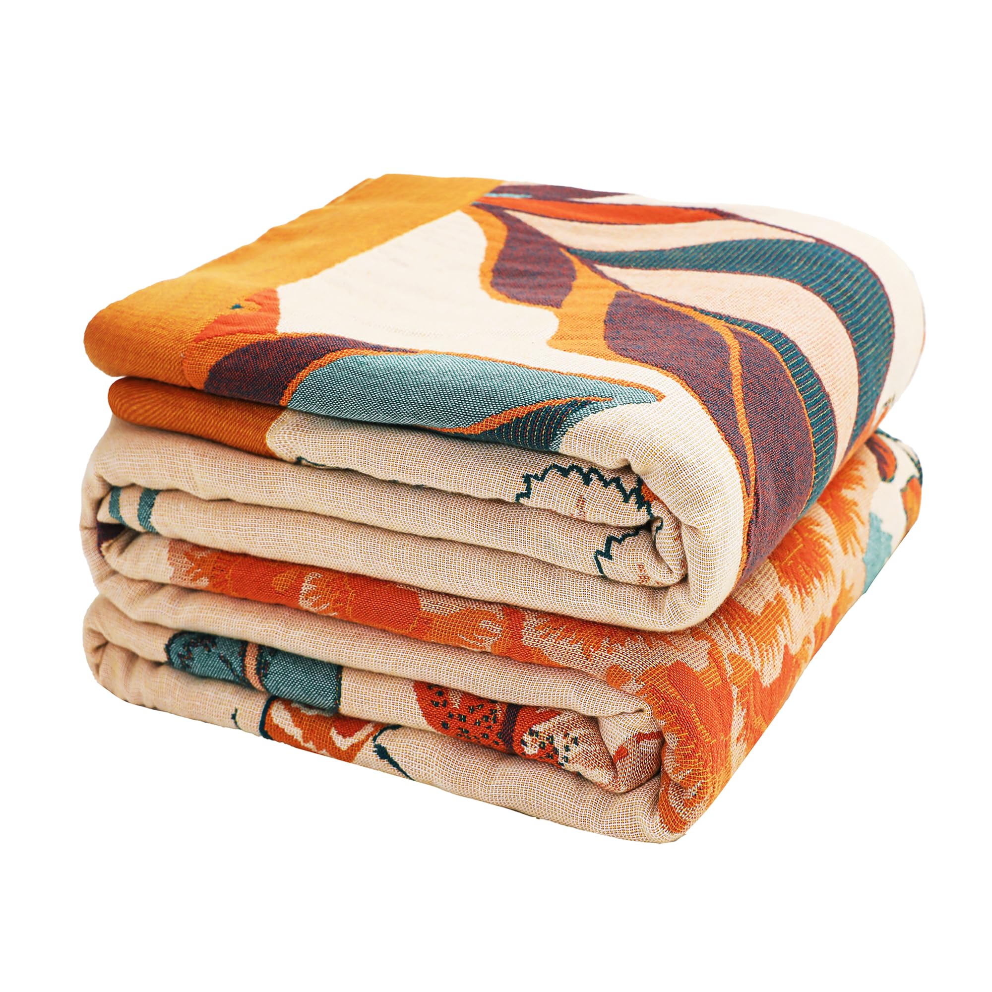 VANJOROY Boho Throw Blanket, 100% Organic Cotton Breathable Soft Lightweight All Season Rustic Bed Throw - Floral Bird Farmhouse Decor Blanket for