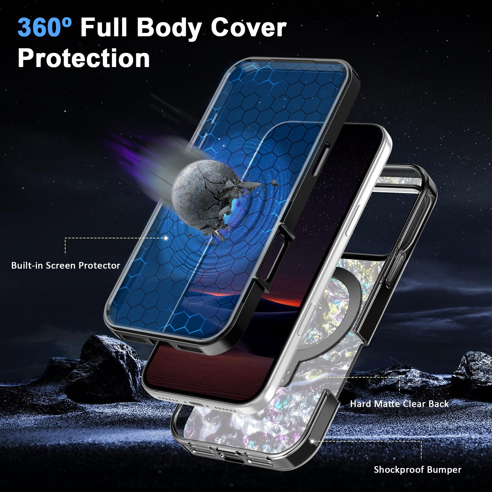 ZHK Custodia per iPhone 17 Pro con supporto magnetico invisibile, nero