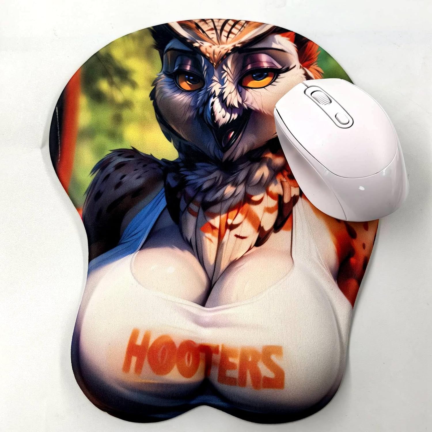 Oppai Mouse pad with Wrist Support, Ergonomic 3D Mousepad Rest, Gel Anime Manga Kawaii Wrist Pads, Pain Relief, and Easy Typing, Gaming, Notebook Computer Home Office (Owl)