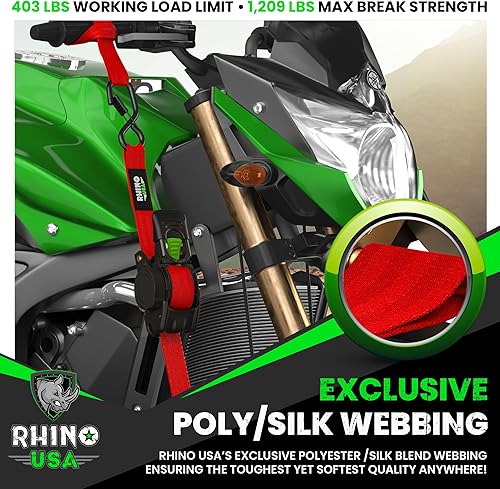 Miniatura 7 de Rhino USA Correas de amarre retráctiles de trinquete (2 unidades)  1,209 libras de resistencia máxima garantizada a la rotura, incluye (2) amarres