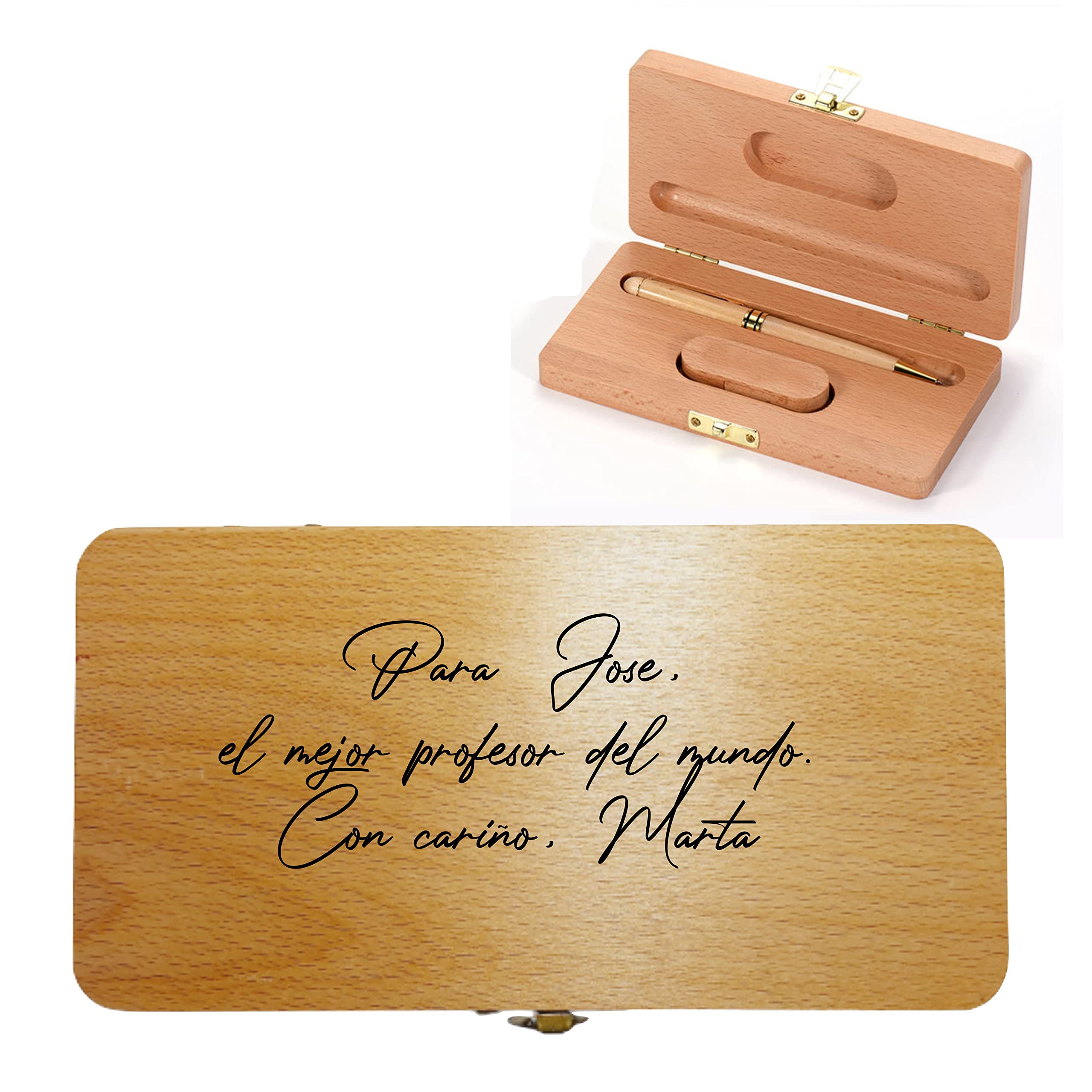 Boli personalizado con nombre.Regalo Comunión Niño. Regalo profesor. Bolígrafo y usb, con Estuche de Madera. Día del Padre, Navidad. Regalo Hombre (Modelo USB)