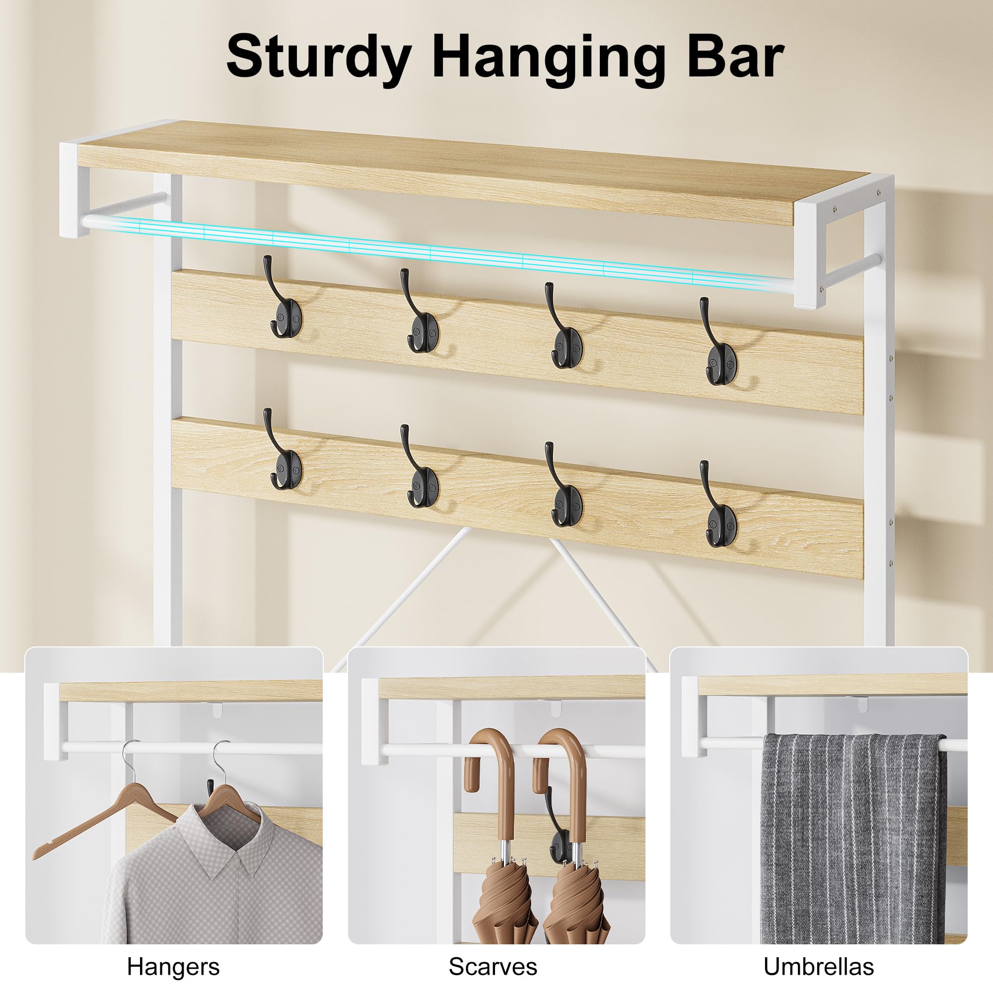 Garderobenständer 4-in-1 Mit Schuhbank, 8 Haken, 101x40x183 cm