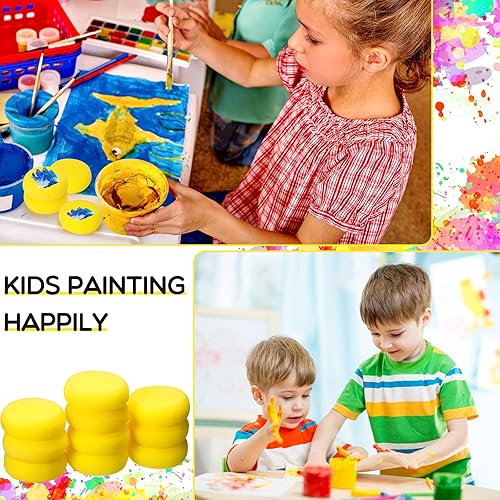 Miniatura 6 de Zhehao Esponja de pintura amarilla, esponja sintética de acuarela de 3 pulgadas, esponjas redondas para acuarela, manualidades, cerámica, arcilla,