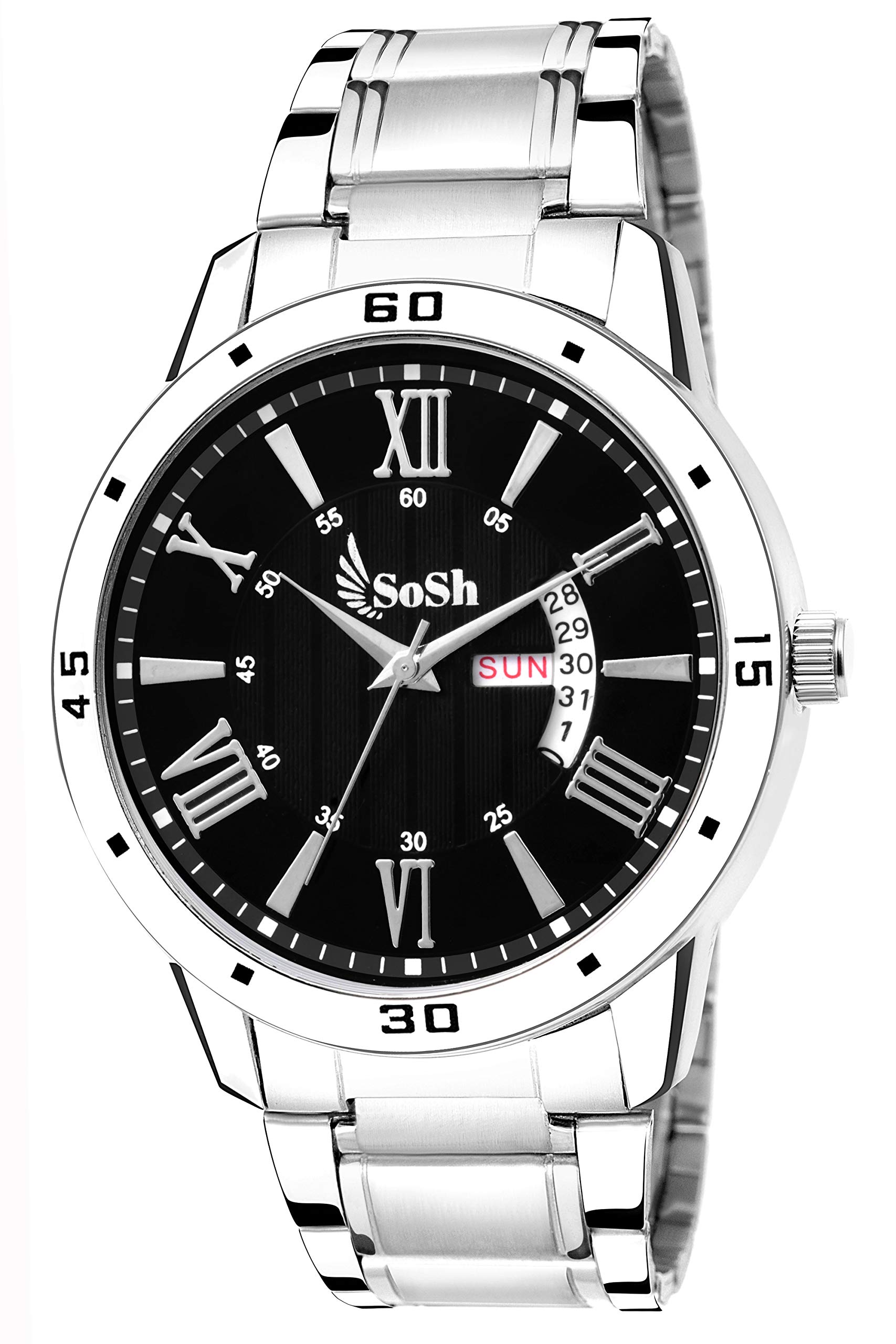 SoSh Black Dial Day Date Display Analogue Watch for Mens & Boys (B07MRDZN2S) Amazon Price History, Amazon Price Tracker