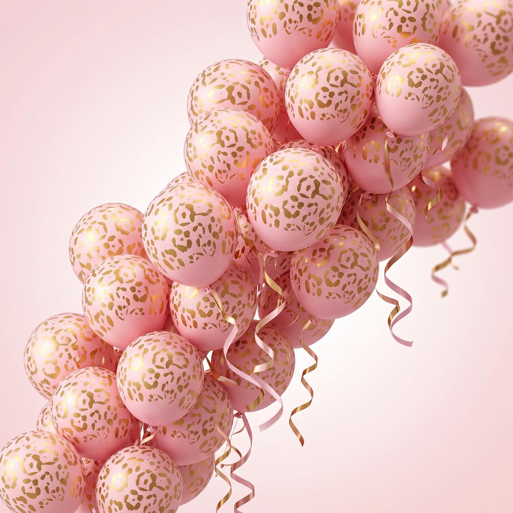 50pcs Pink Leopard Print Balloons 12 Inch - Latex Party Balloons for Wedding, Birthday, Bachelorette Decorations with Ribbon Included