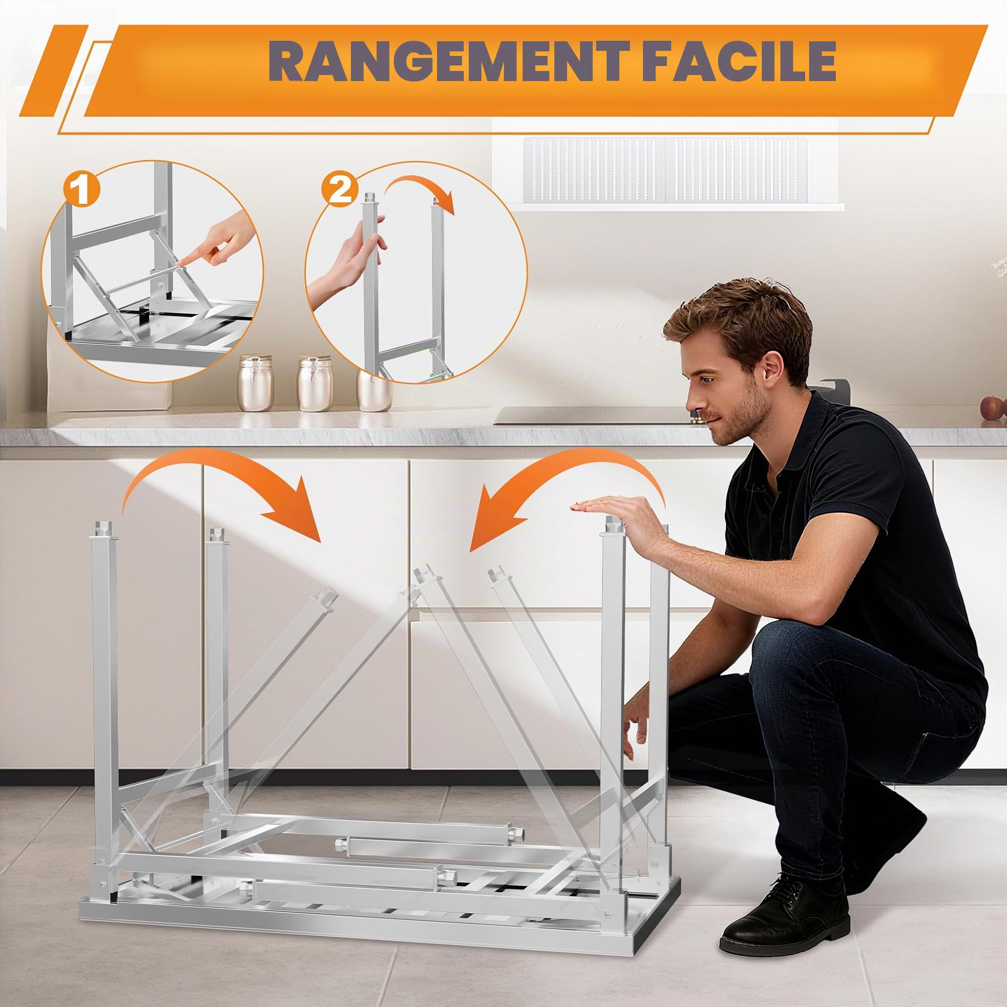 UISEBRT Table pliante en acier inoxydable avec capacité de charge de 300 kg et pieds réglables - Table de travail pliable pour restauration, cuisine, bar, restaurant, 120 x 60 x 85 cm