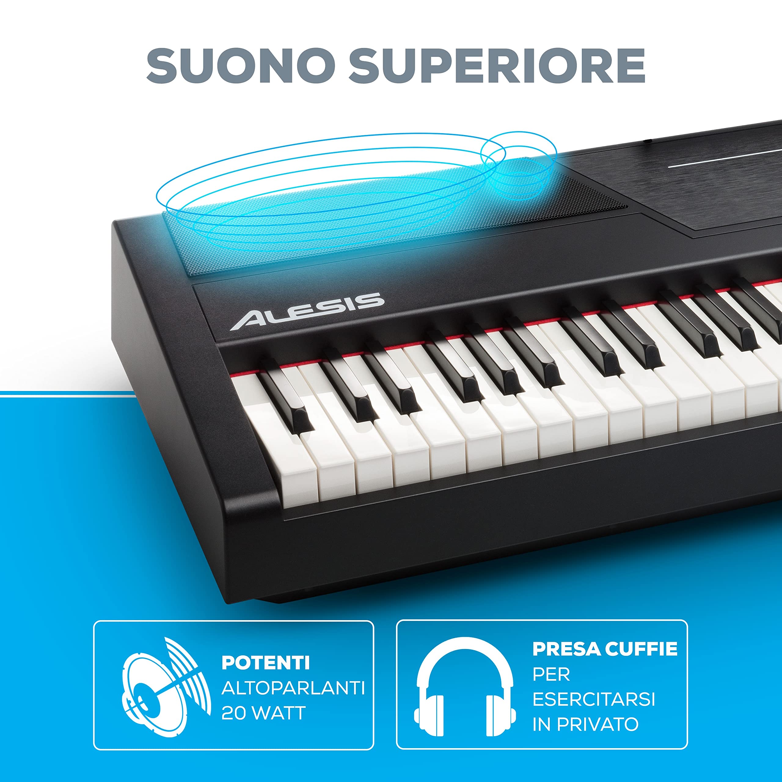 Alesis Recital Pro + M-Audio SP-2 - Pianoforte Digitale con Casse, 12 Suoni, 88 Tasti Pesati, 3 mesi di Lezioni Gratis + Pedale di Sustain Universale