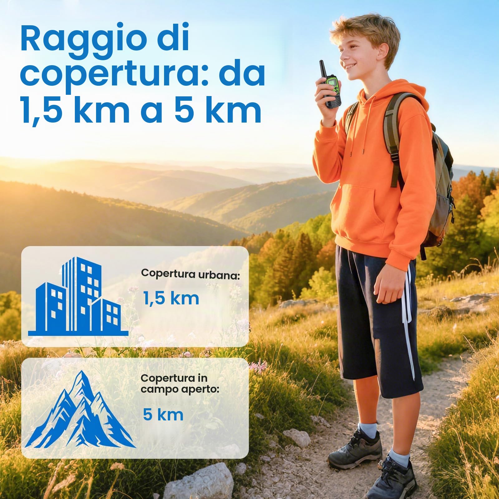 Walkie Talkie Bambini, Walkie Talkie Bambini Ricaricabili (4 Colori) | Lungo Raggio Radio a 22 Canali con VOX e Torcia, Wolky Toki a Lungo Raggio per Campeggio e Escursionismo