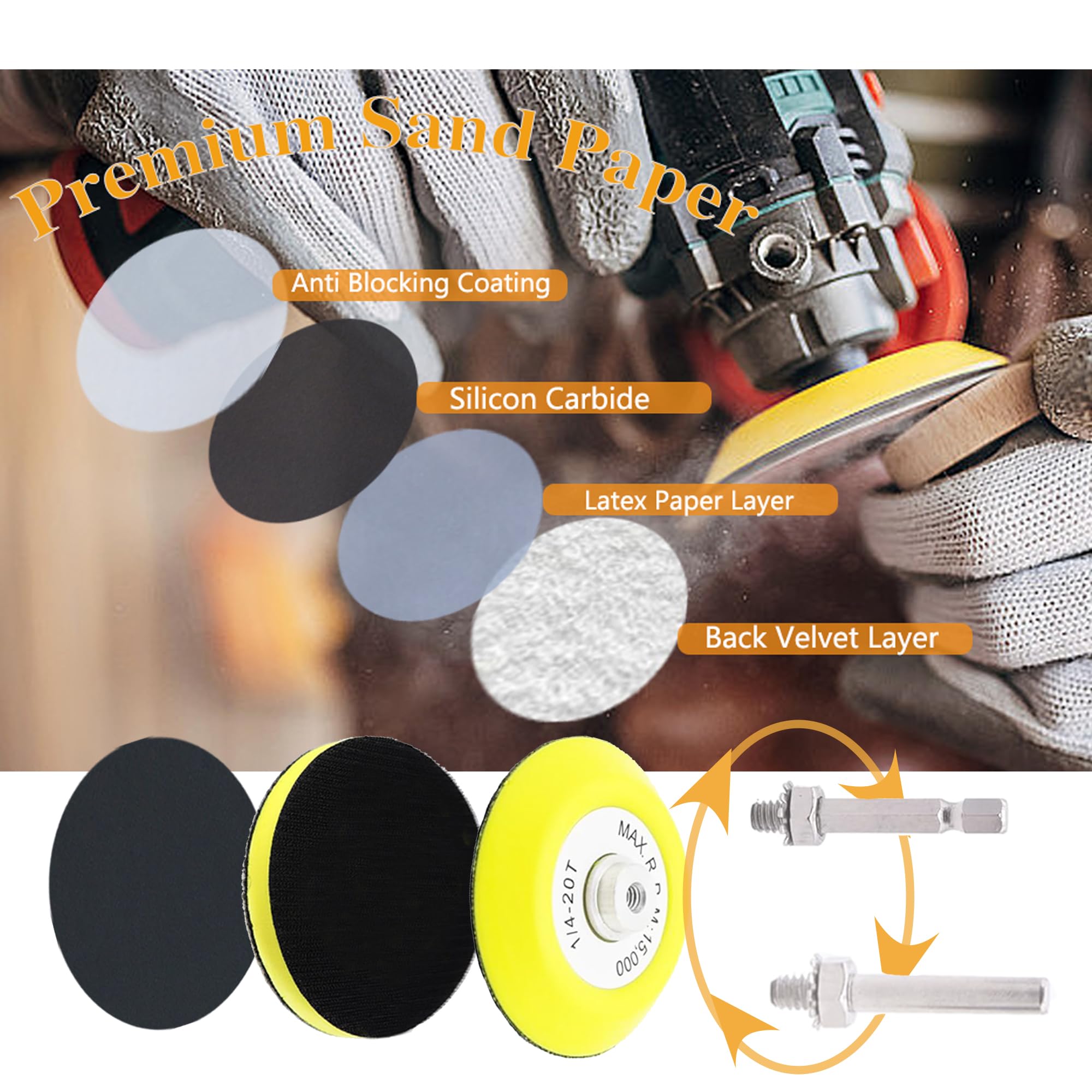 Sandpaper Kit - 3 Inch Sanding Discs for Car & Wood -4