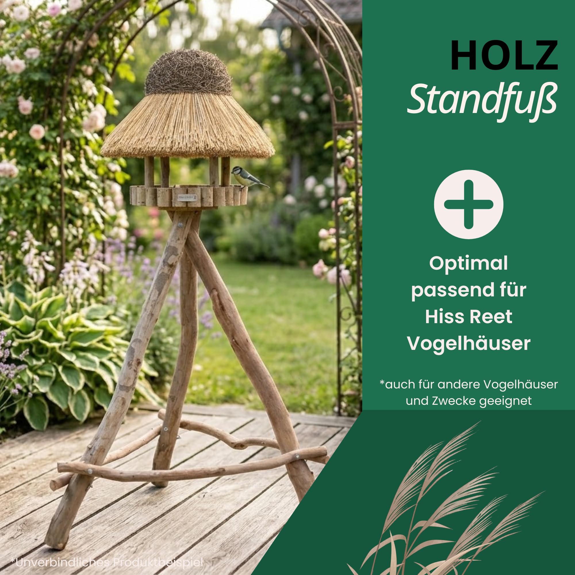 Vogelhausständer, Dreibein aus Naturholz I Perfekt für Vogelhäuschen & Vogeltränke in ihrem Garten (Groß)