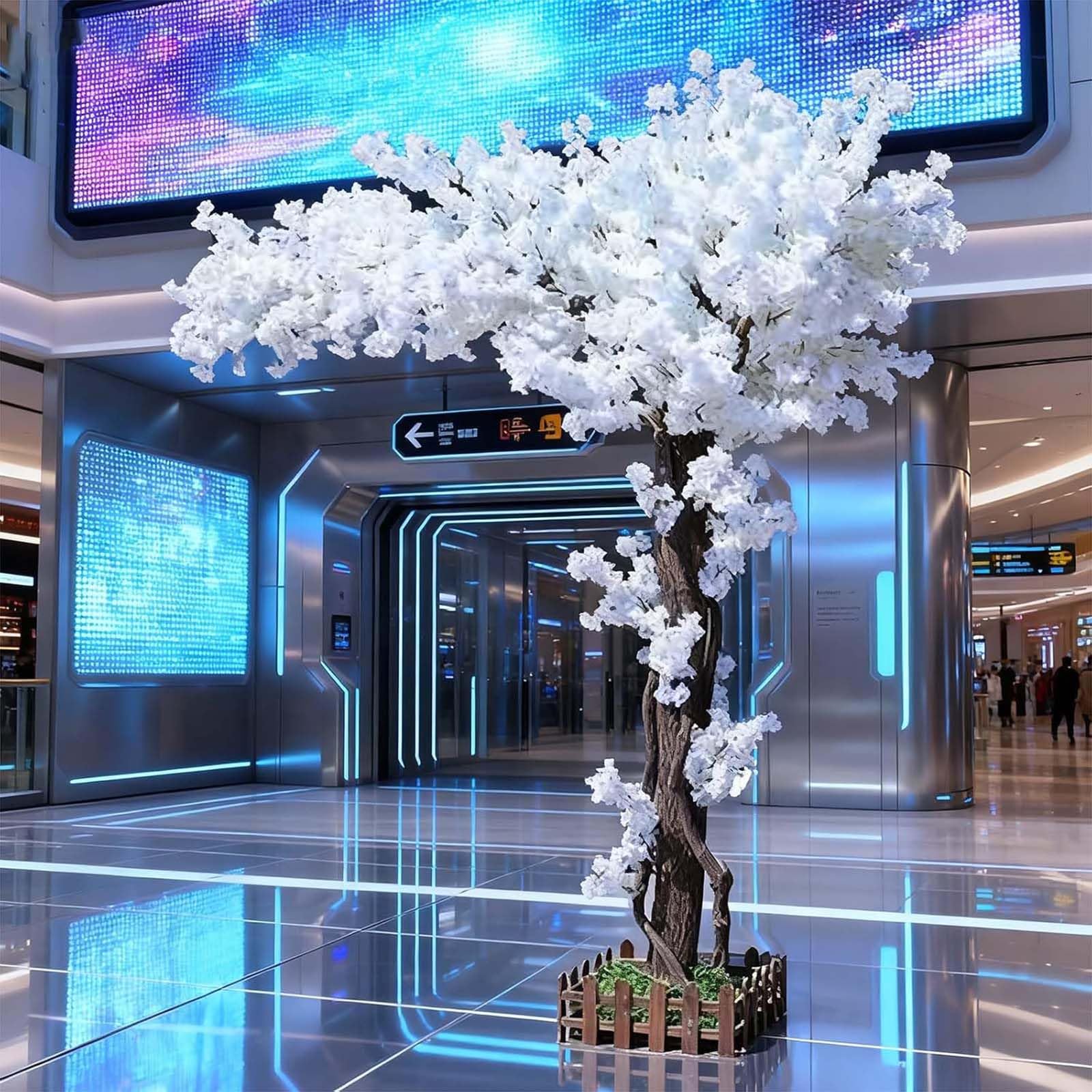 Générique Grand Arbre à Fleurs Japonais Rose, Grands Arbres De Fleurs De Cerisier Artificiels Blancs, pour la Maison, Le Bureau, la Chambre à Coucher,B,250x200cm